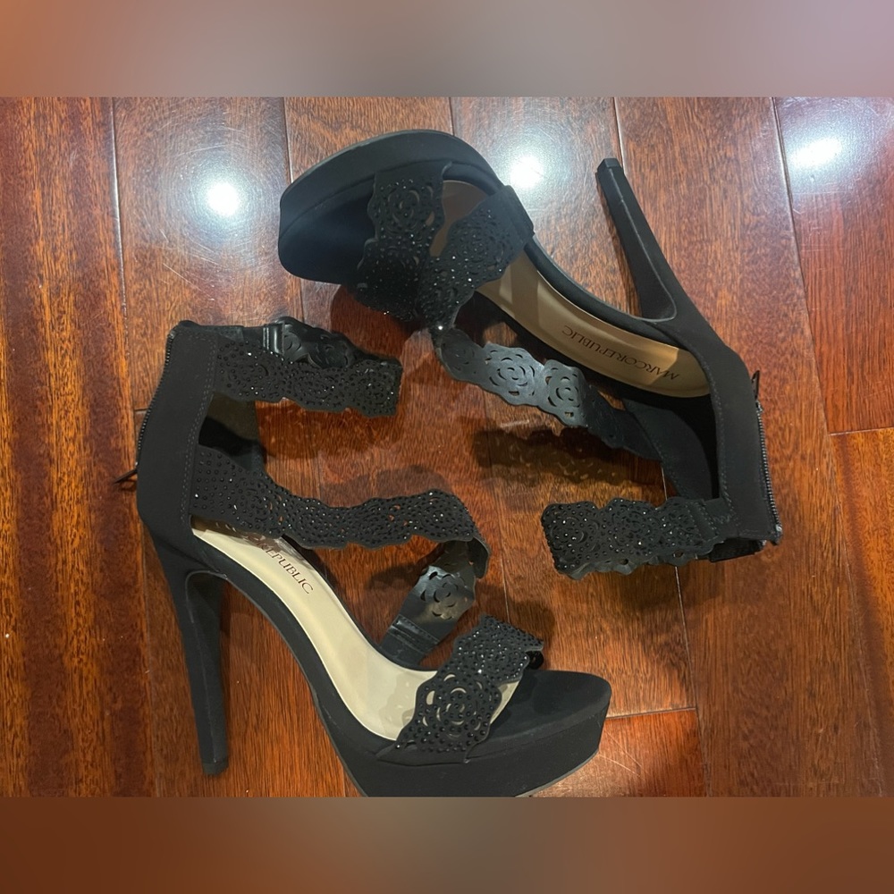 Black Floral Strap Heels